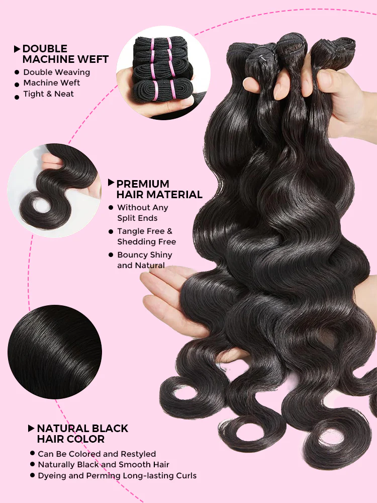 CurlyMe 10A Grade Bundles Human Hair Quick Weave With a Frontal Natural Black - Image 10