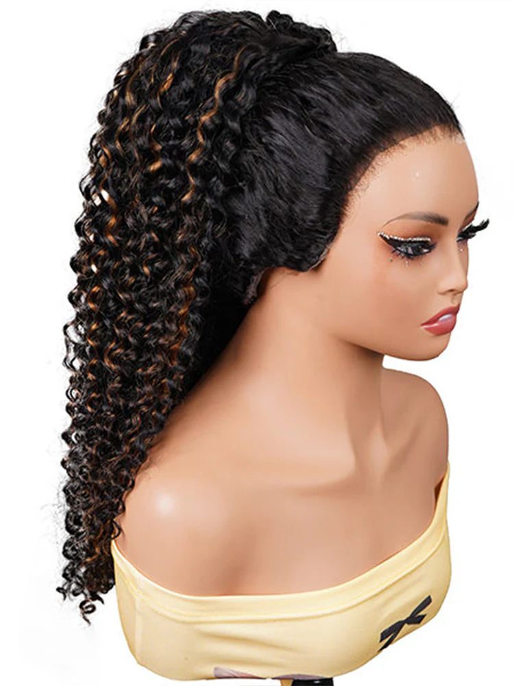 CurlyMe 3 IN 1 Water Wave Glueless Black Wig With Golden Brown Highlight Wear Go Half Wig - Image 4