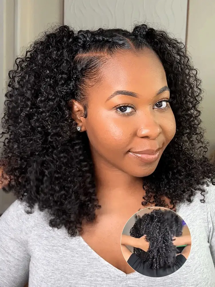 CurlyMe 3 In 1 Half Wig Afro Kinky Curly Glueless Install Half Wig With Draw-string Beginner Friendly - Image 3