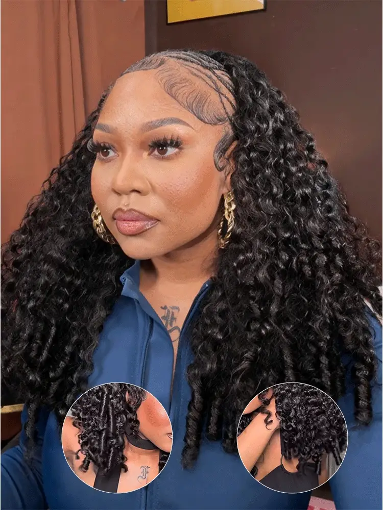 CurlyMe 3 In 1 Half Wig Burmese Curly Glueless Install Half Wig With Adjustable String Beginner Friendly - Image 3