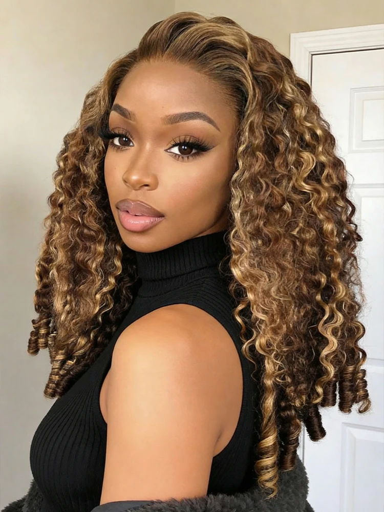 CurlyMe 3 In 1 Half Wig Highlights Ombre Burmese Curly Glueless Install Half Wig With Adjustable String - Image 2