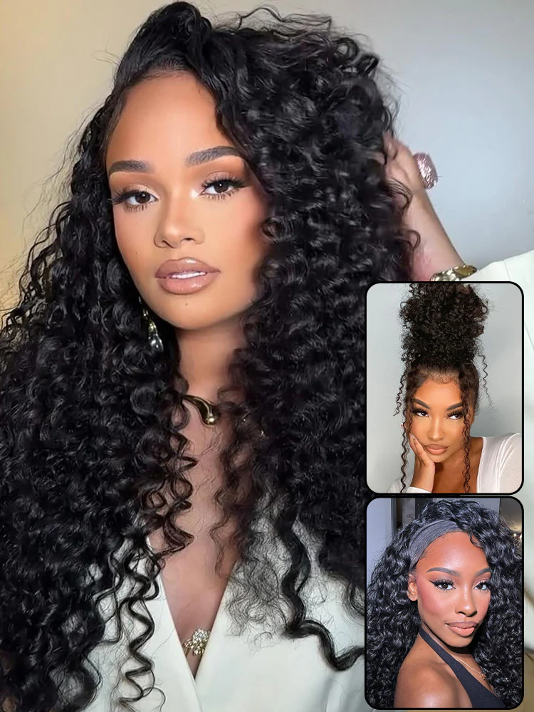 CurlyMe 3 In 1 Half Wig Water Wave Glueless Install Half Wig With Adjustable String Beginner Friendly - Image 7