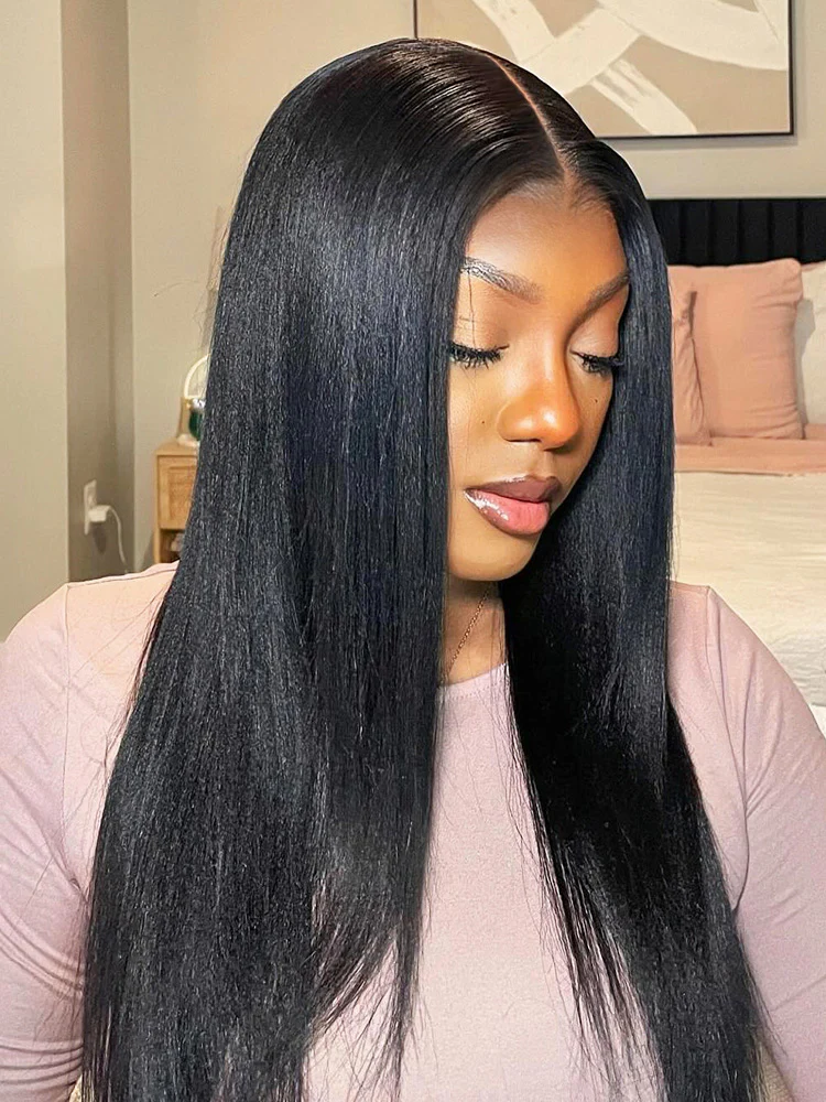 CurlyMe 3 In 1 Half Wig Yaki Straight Glueless Install Half Wig With Draw-string Beginner Friendly - Image 3