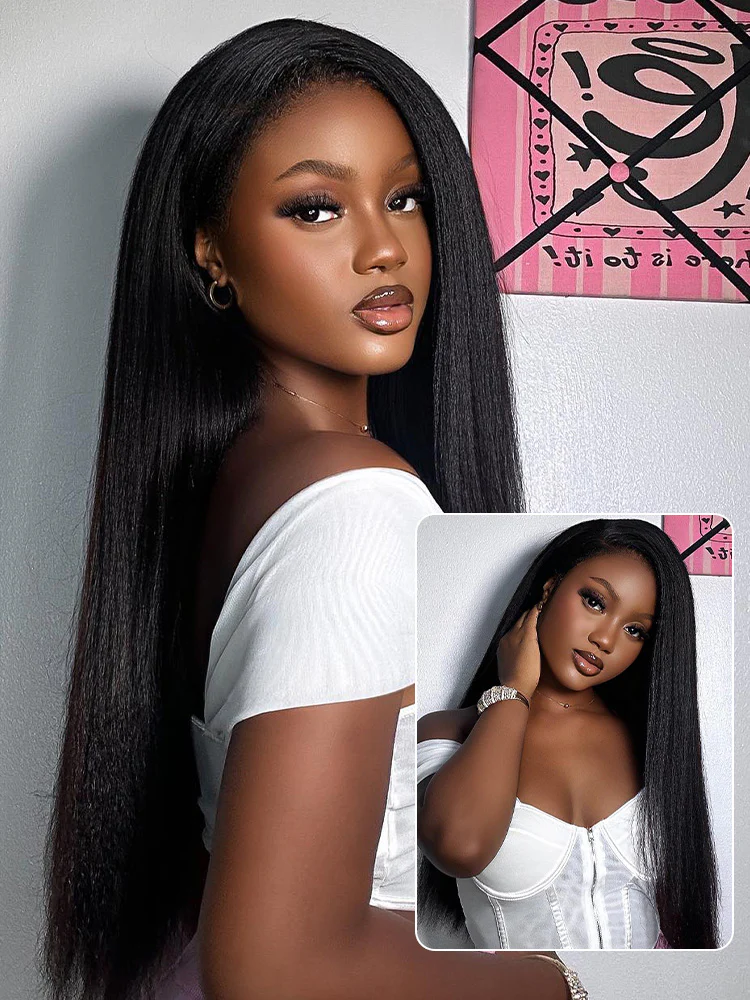 CurlyMe 3 In 1 Half Wig Yaki Straight Glueless Install Half Wig With Draw-string Beginner Friendly - Image 4