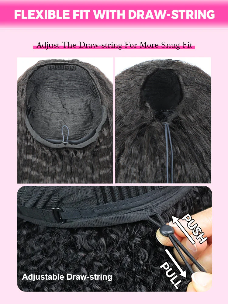 CurlyMe 3 In 1 Half Wig Yaki Straight Glueless Install Half Wig With Draw-string Beginner Friendly - Image 5