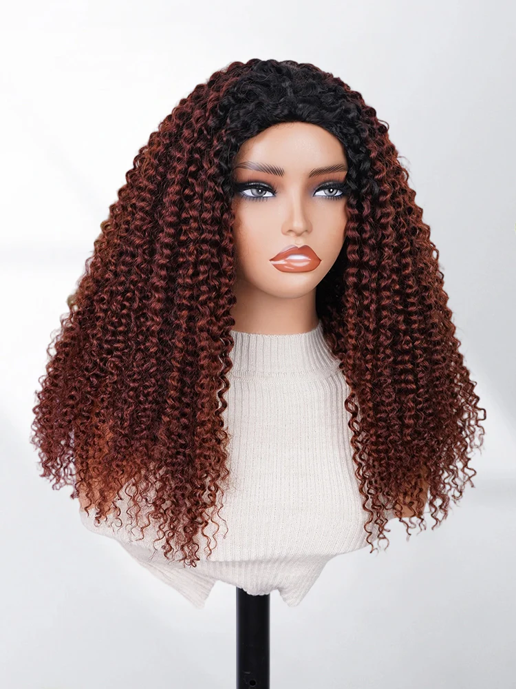 CurlyMe 3 IN 1 Reddish Brown Kinky Curly Half Wig with Black Roots-Glueless & Beginner Friendly
