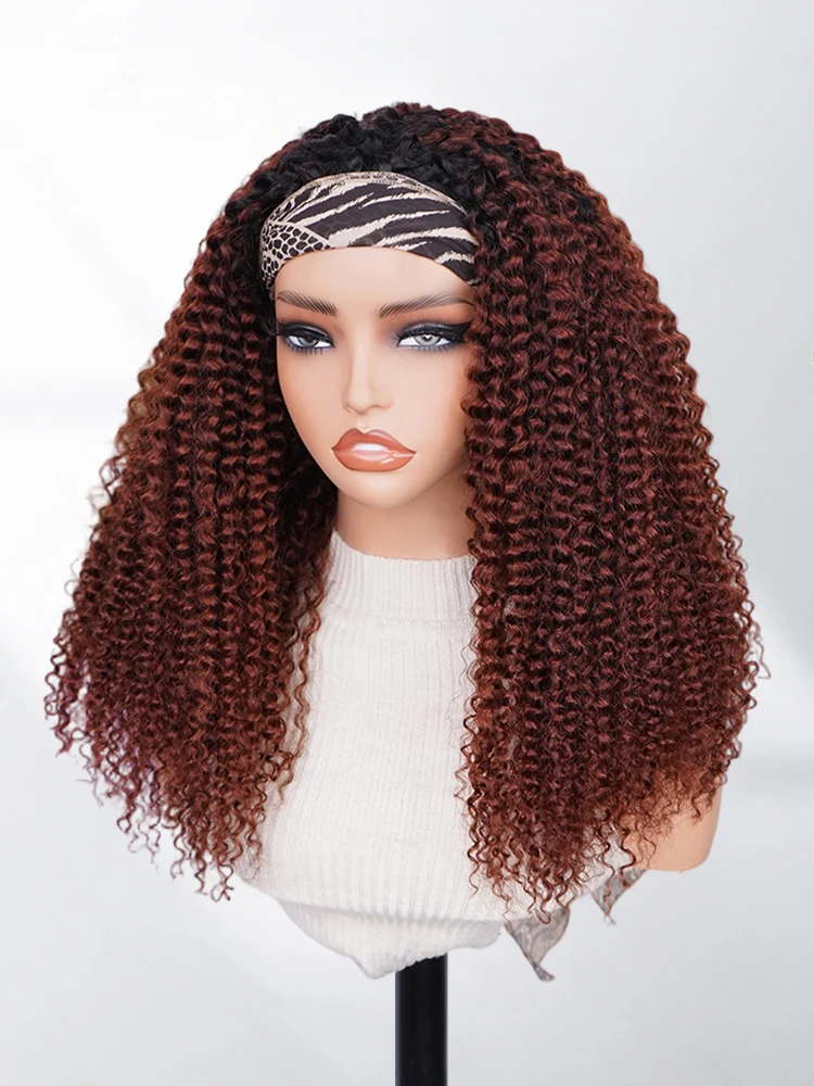 CurlyMe 3 IN 1 Reddish Brown Kinky Curly Half Wig with Black Roots-Glueless & Beginner Friendly - Image 4
