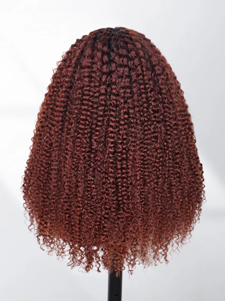 CurlyMe 3 IN 1 Reddish Brown Kinky Curly Half Wig with Black Roots-Glueless & Beginner Friendly - Image 5