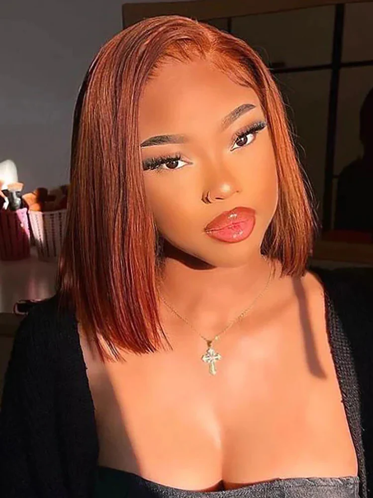 CurlyMe #33 Color Rose Red Bob Wig Straight Hair Lace Front Wigs - Image 2