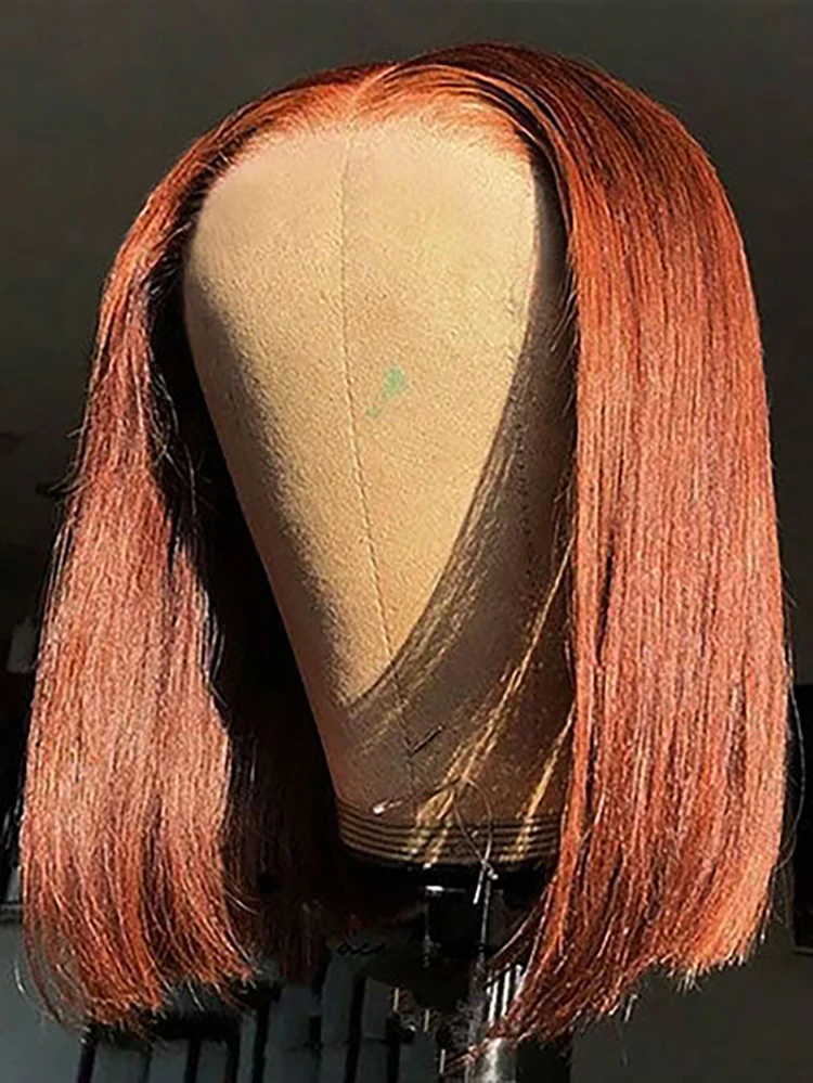 CurlyMe #33 Color Rose Red Bob Wig Straight Hair Lace Front Wigs - Image 3