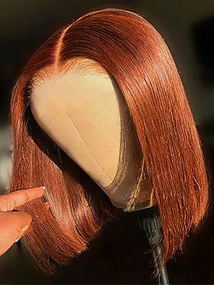 CurlyMe #33 Color Rose Red Bob Wig Straight Hair Lace Front Wigs - Image 4