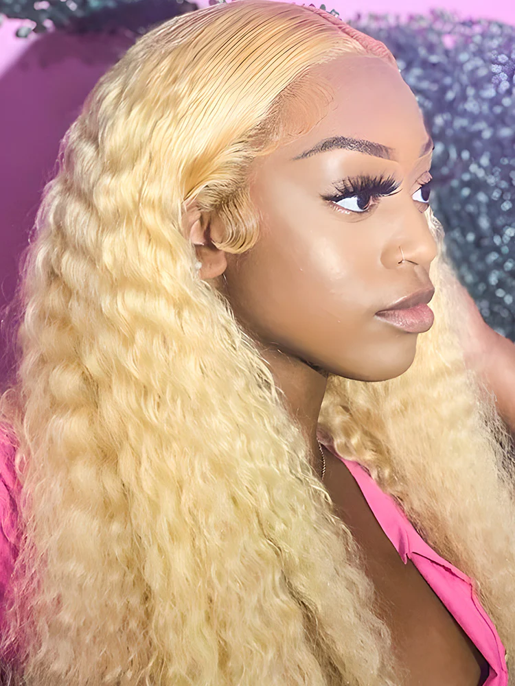 CurlyMe 613 Blonde Kinky Curly Human Hair Wigs 13x4 Lace Front Wigs - Image 3