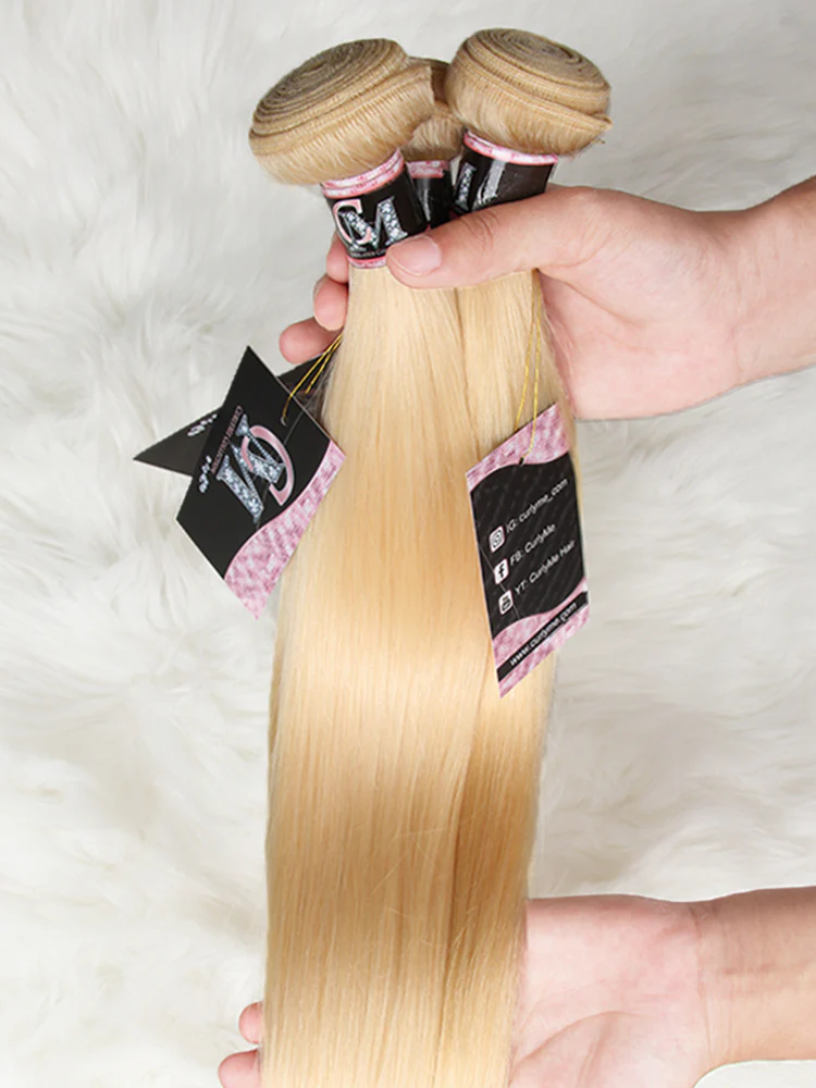 CurlyMe 613 Blonde Straight Hair 3 Bundles With 13x4 Lace Frontal - Image 6