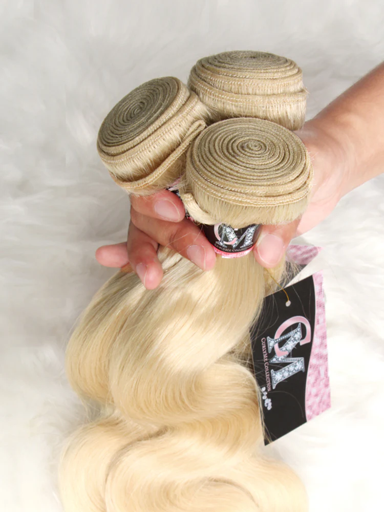 CurlyMe 613 Blonde Virgin Human Hair Body Wave 3 Bundles With 4x4 Closure - Image 5