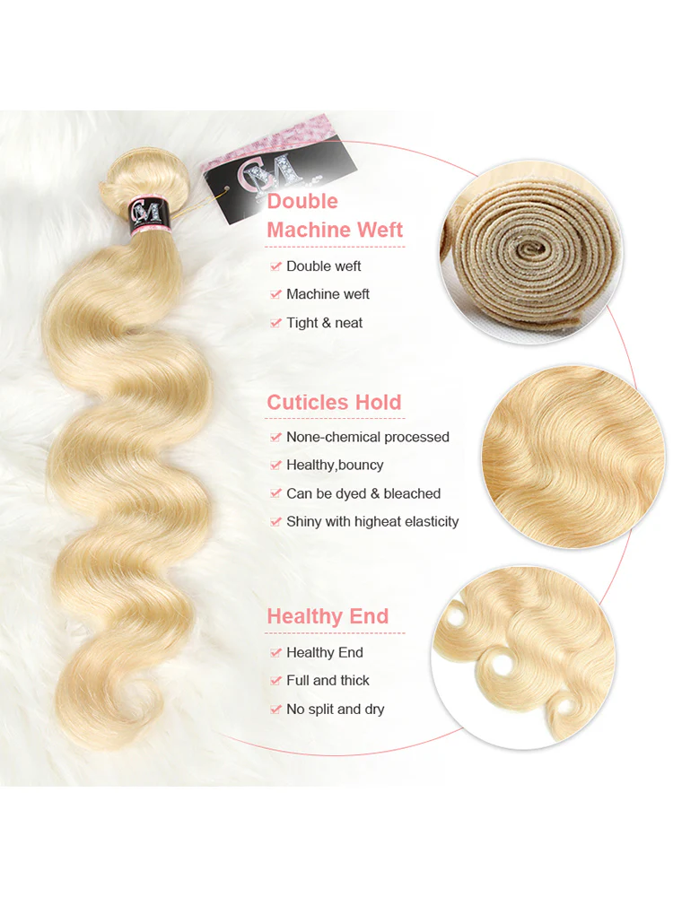 CurlyMe 613 Blonde Body Wave Human Hair 4 Bundles with 13x4 Lace Frontal - Image 3