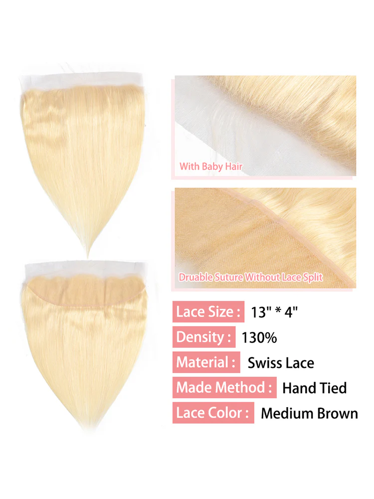 CurlyMe Straight #613 Blonde Virgin Human Hair 13x4 Lace Frontal - Image 3