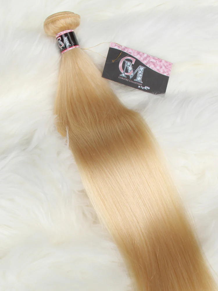 CurlyMe 613 Blonde Straight Human Hair 4 Bundles with 4x4 Lace Closure - Image 5