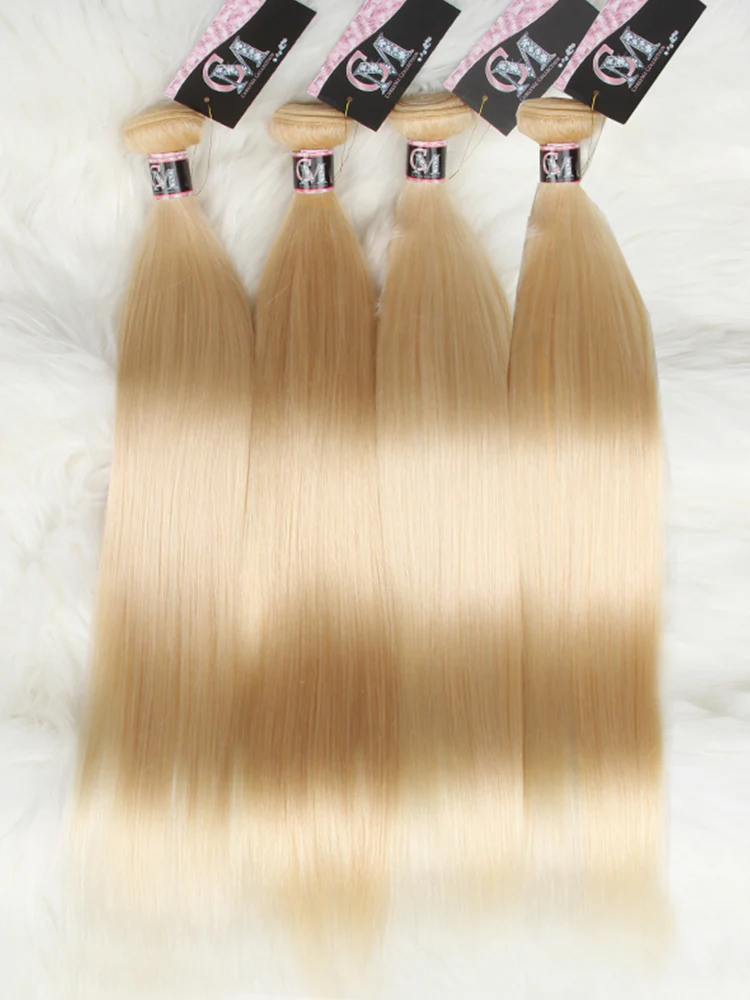 CurlyMe 613 Blonde Straight Human Hair 4 Bundles with 4x4 Lace Closure - Image 7