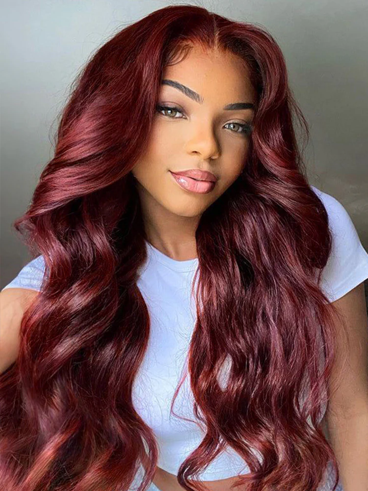 CurlyMe Body Wave 99J Burgundy Color Wear Go Glueless 7x5 Lace Wigs Human Hair Wigs - Image 3