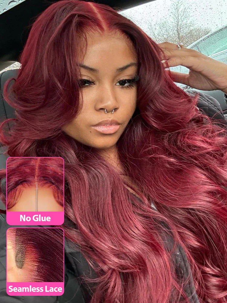 CurlyMe Body Wave 99J Burgundy Color Wear Go Glueless 7x5 Lace Wigs Human Hair Wigs - Image 4