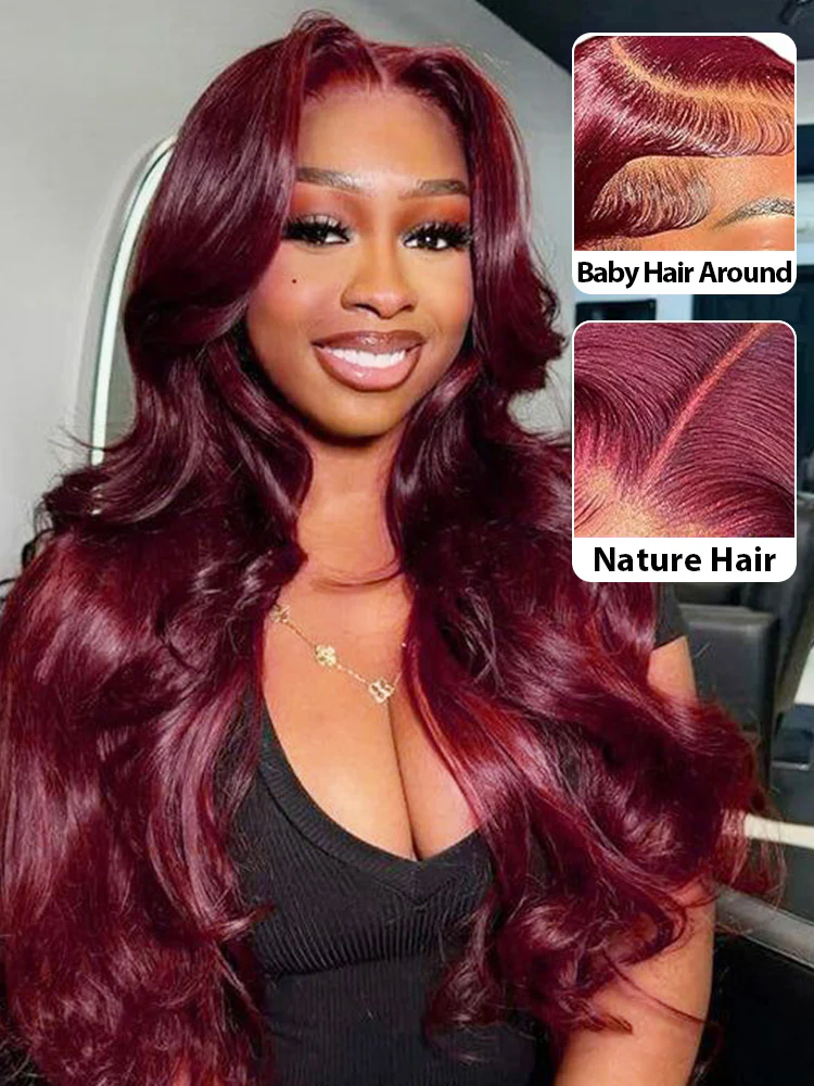CurlyMe Body Wave 99J Burgundy Color Wear Go Glueless 7x5 Lace Wigs Human Hair Wigs - Image 5