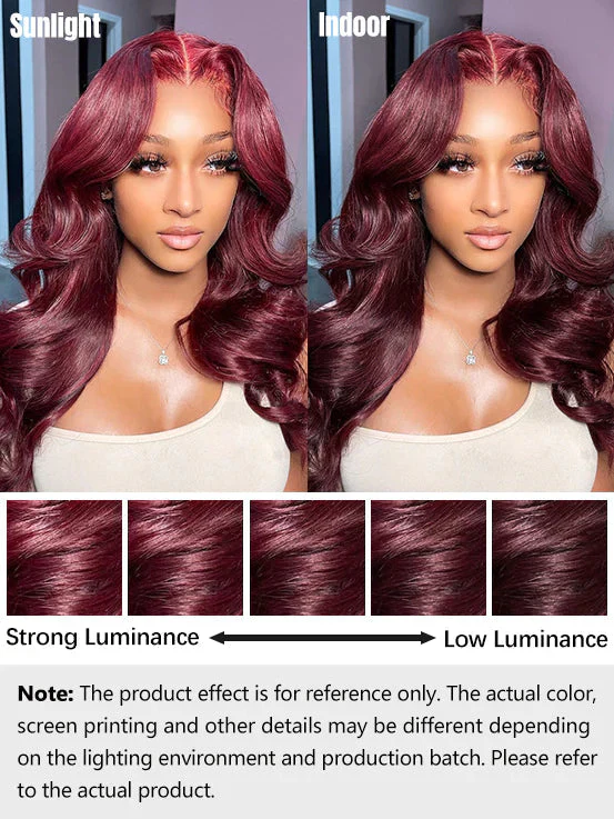 CurlyMe Body Wave 99J Burgundy Color Wear Go Glueless 7x5 Lace Wigs Human Hair Wigs - Image 8