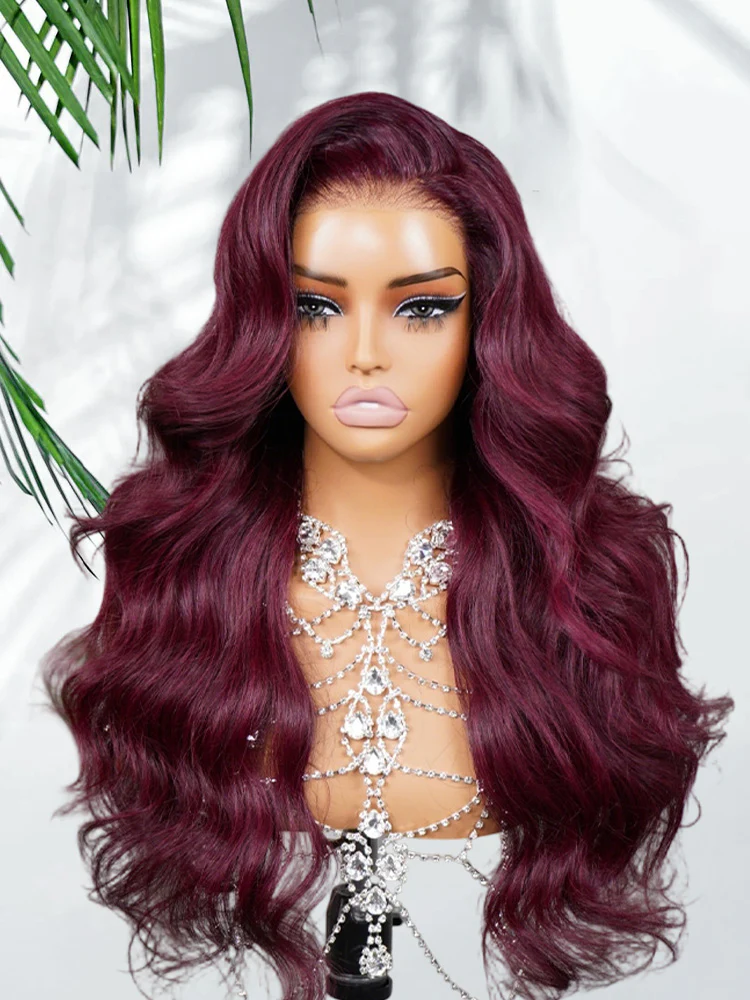 CurlyMe Layered Cut 99J Burgundy Color Body Wave Wear Go Glueless 7x5 Lace Wigs Human Hair Wigs - Image 5
