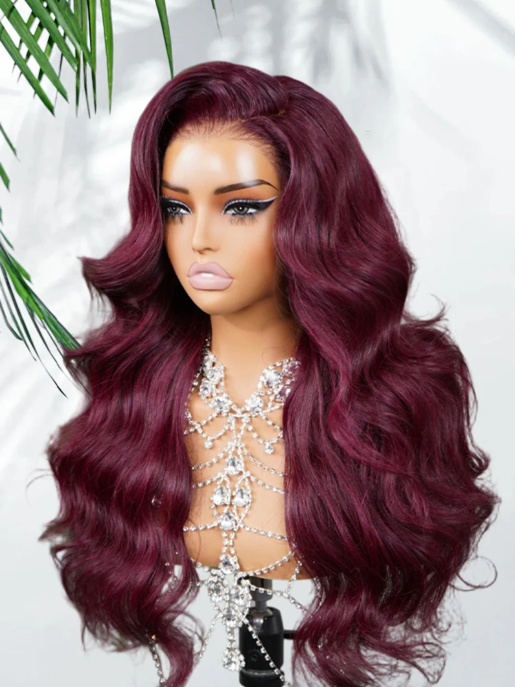 CurlyMe Layered Cut 99J Burgundy Color Body Wave Wear Go Glueless 7x5 Lace Wigs Human Hair Wigs - Image 6