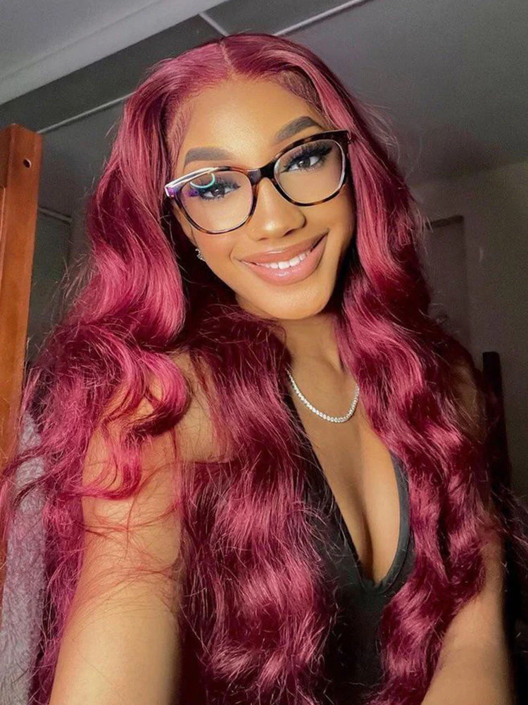 CurlyMe 99J Burgundy Color Body Wave Hair 13x4 Lace Front Wigs Pre Plucked Hairline - Image 2