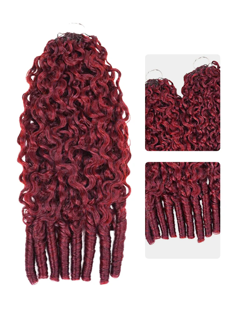 CurlyMe 99J Burgundy Color Burmese Curly Miracle Knots Pre-Separated Feather Crochet Human Hair Knotless Boho Braids Remy Hair Extensions - Image 5