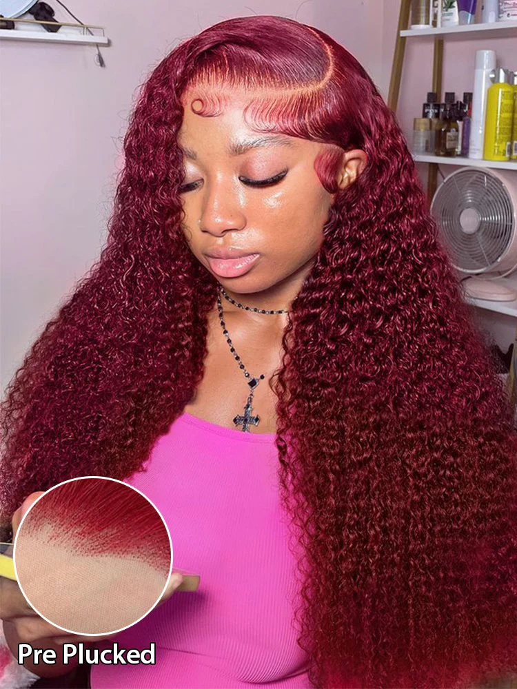 CurlyMe Pre-Plucked Wear Go Glueless 99J Burgundy Kinky Curly Hair Pre-cut Lace - Image 2
