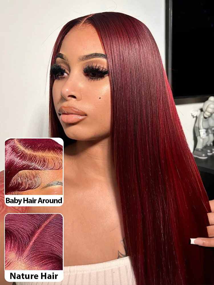 CurlyMe Pre-Plucked Wear Go Glueless 99J Burgundy Straight Hair Pre-cut Lace - Image 2