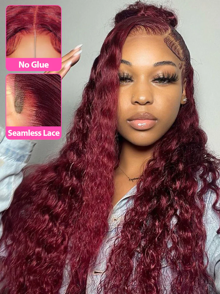 CurlyMe Pre-Plucked Wear Go Glueless 99J Burgundy Water Wave Hair Pre-cut Lace - Image 2