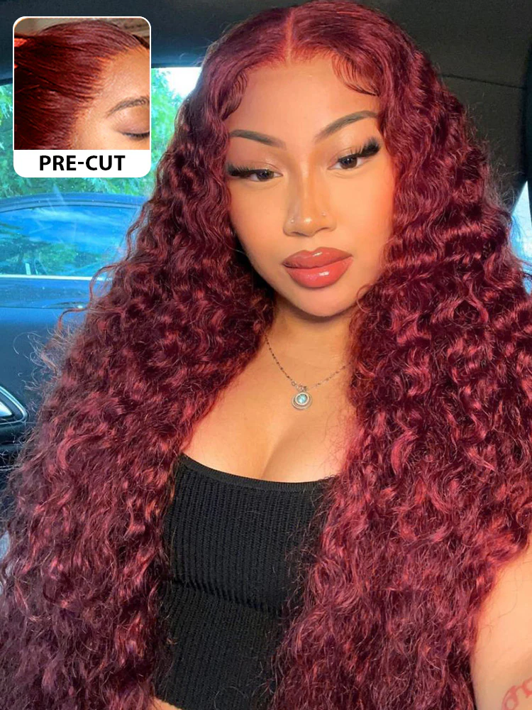 CurlyMe Pre-Plucked Wear Go Glueless 99J Burgundy Water Wave Hair Pre-cut Lace - Image 4