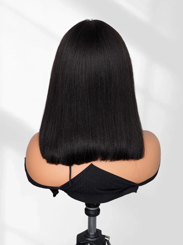 CurlyMe Pre-cut 9x6 Tpart  Wear Go Layered Cut Bob Yaki Straight Wig Natural Black Deep Part Lace Glueless Wig - Image 4