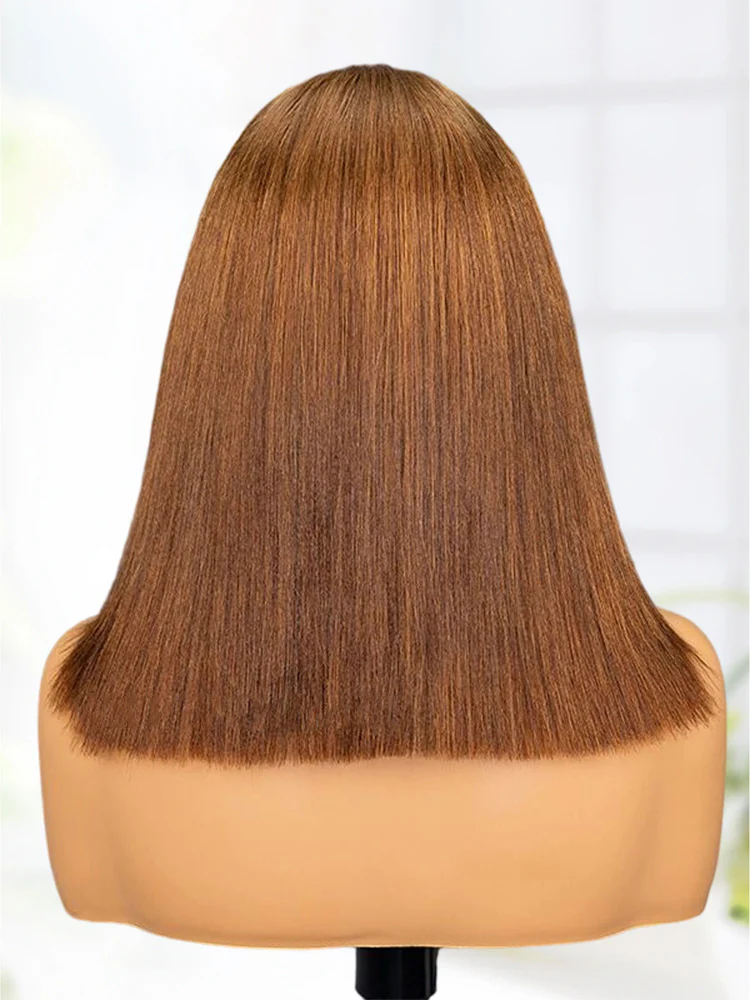 CurlyMe Chestnut Brown Color 9x6 Tpart Yaki Straight Wear Go Layered Cut Bob Glueless Wig Flexible Fit Draw-string - Image 5