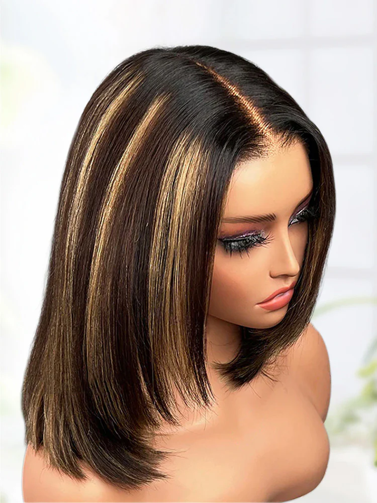 CurlyMe Highlight Brown Color 9x6 Tpart Yaki Straight Wear Go Layered Cut Bob Glueless Wig Flexible Fit Draw-string - Image 3