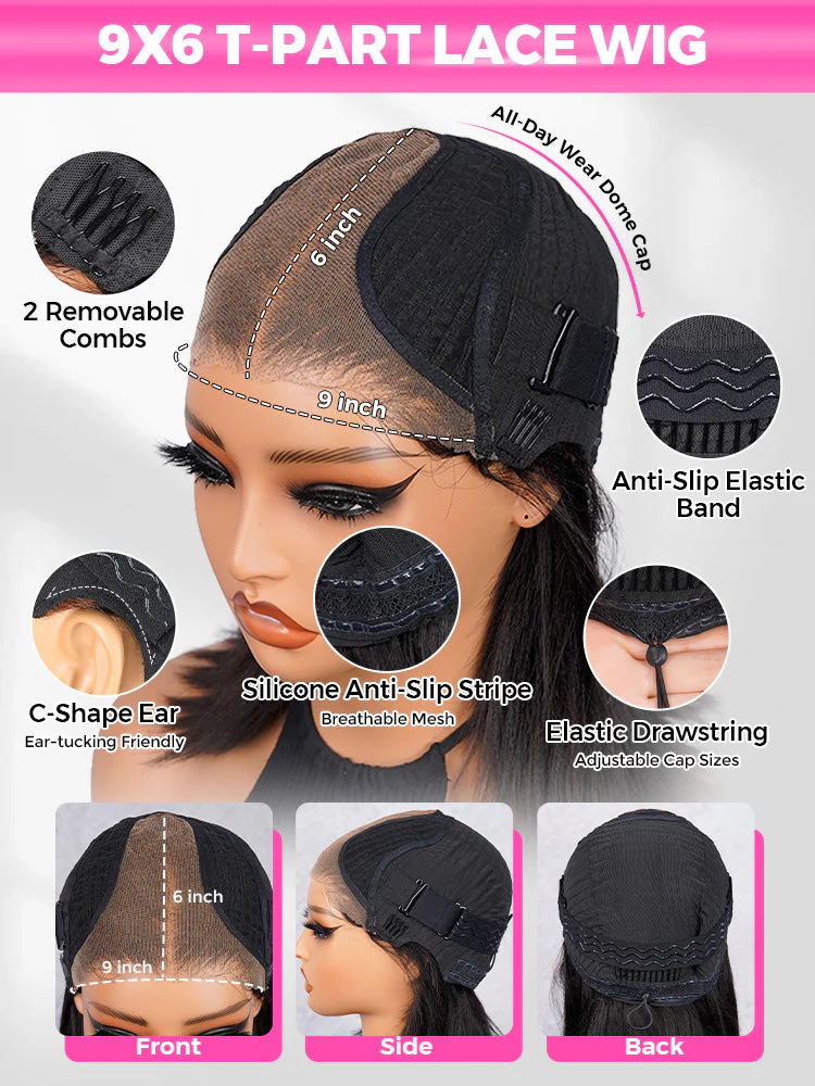 CurlyMe Mocha Mousse Color Yaki Straight  9x6 Tpart Wear Go Layered Cut Bob Glueless Wig Flexible Fit Draw-string - Image 7