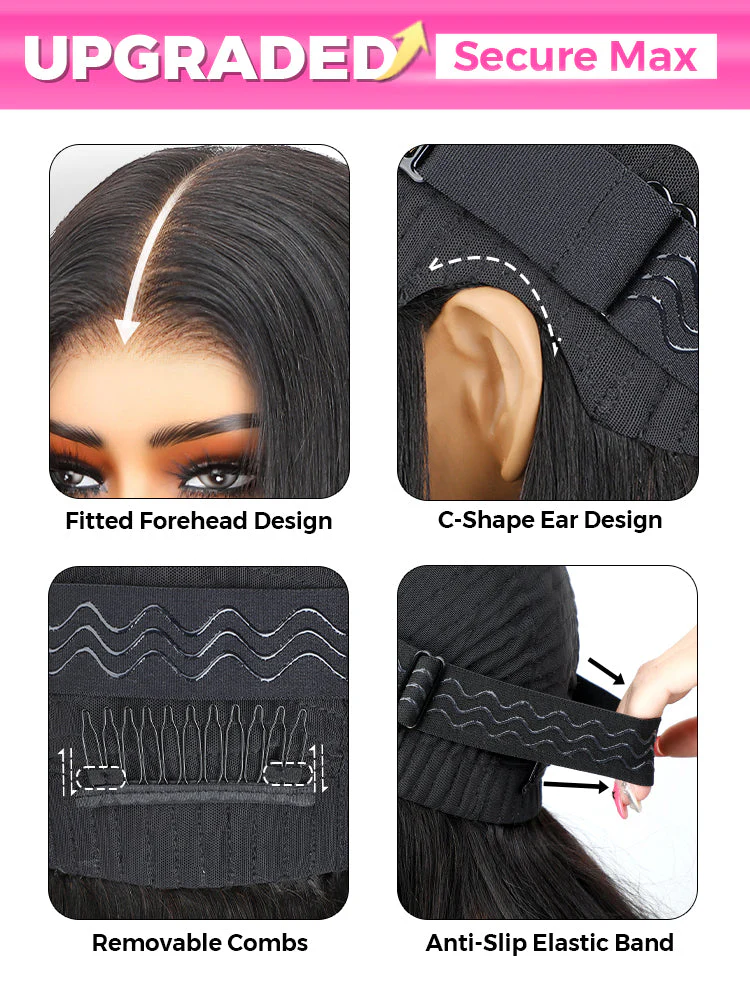 CurlyMe Mocha Mousse Color Yaki Straight  9x6 Tpart Wear Go Layered Cut Bob Glueless Wig Flexible Fit Draw-string - Image 9