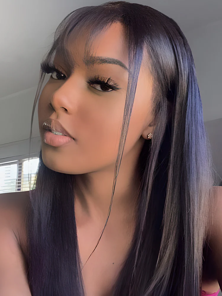 CurlyMe Straight Hair Natural Black T part Lace Front Wigs Human Hair with Natural Hairline