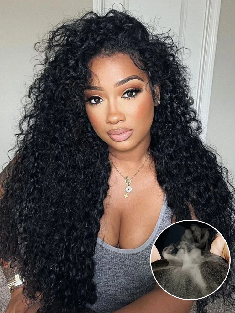 CurlyMe Water Wave V Part Wig Human Hair Glueless No Lace Wig Same as Thin Part