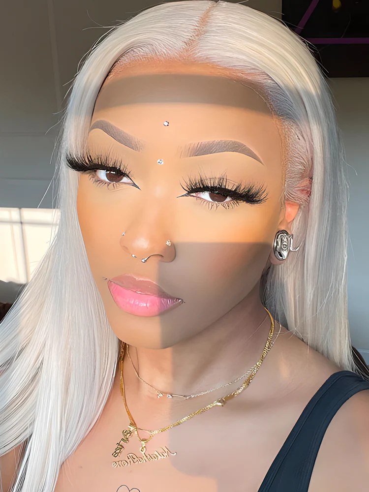 CurlyMe Ash Blonde Straight Hair 13x4 Lace Front Wigs Skin Melt Lace Wigs - Image 3
