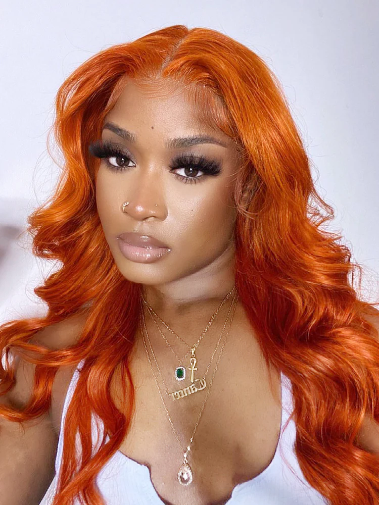 CurlyMe Body Wave Ginger Human Hair 13x4 Lace Front Wigs Remy Hair - Image 2