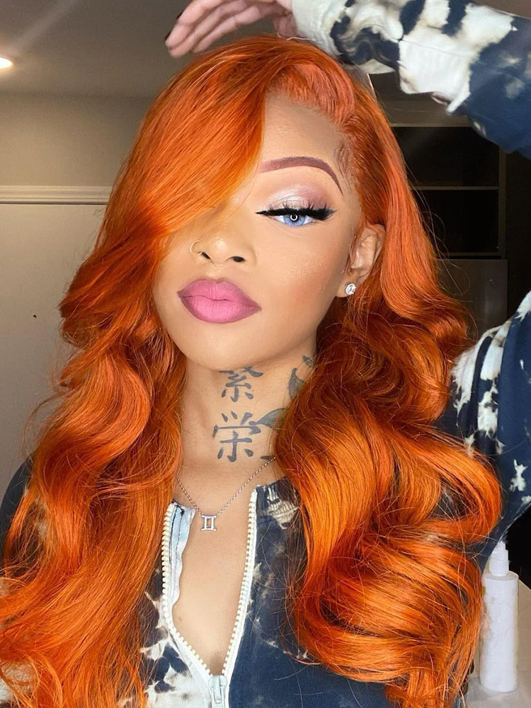 CurlyMe Body Wave Ginger Human Hair 13x4 Lace Front Wigs Remy Hair - Image 4