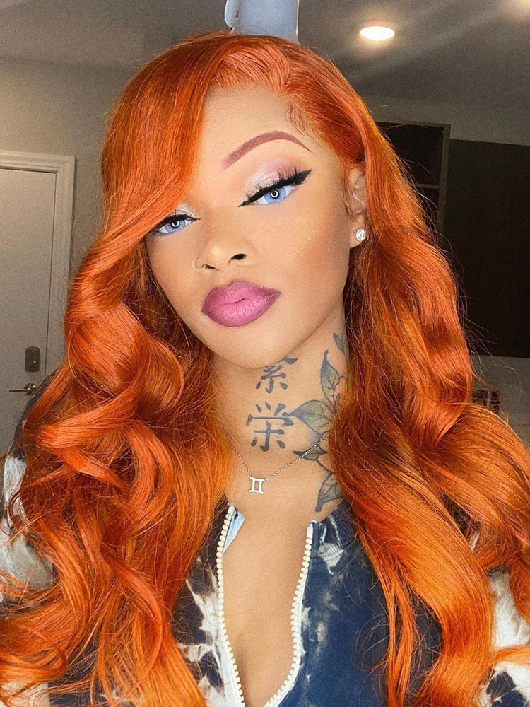 CurlyMe Body Wave Ginger Human Hair 13x4 Lace Front Wigs Remy Hair - Image 5