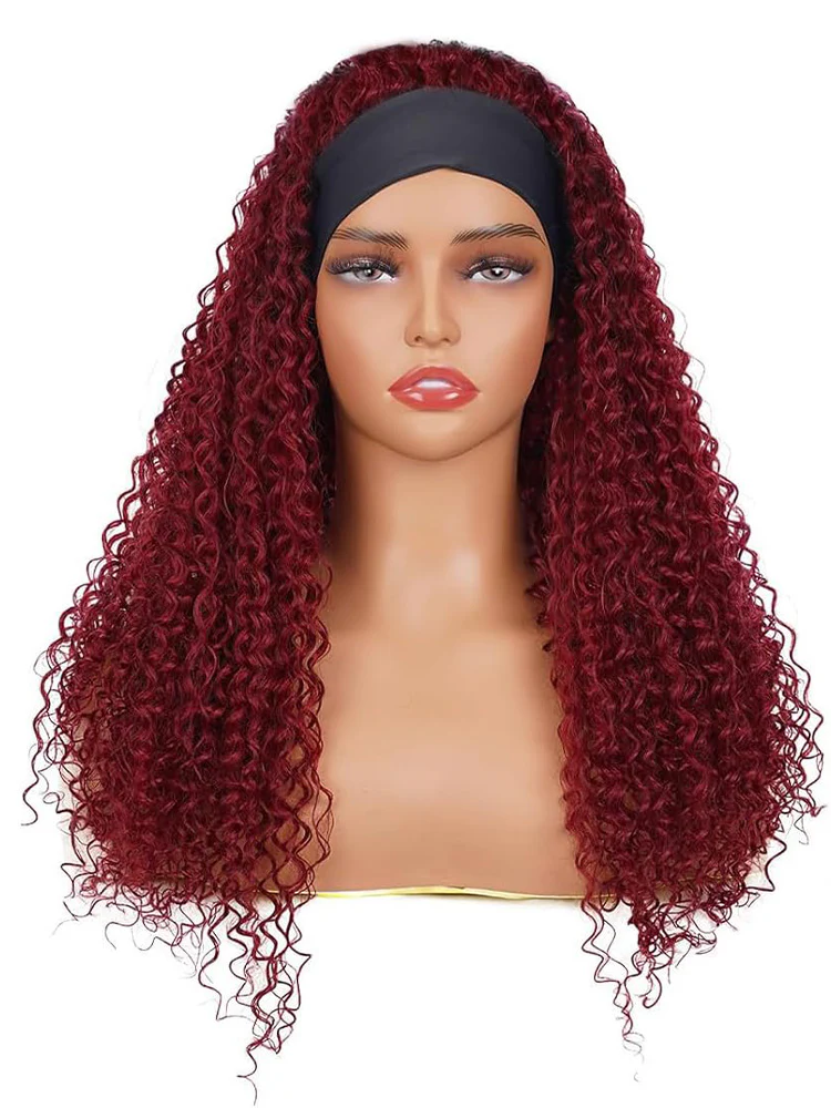 CurlyMe Throw And Go 99J Burgundy Color Kinky Curly Headband Wig Glueless No Lace - Image 4