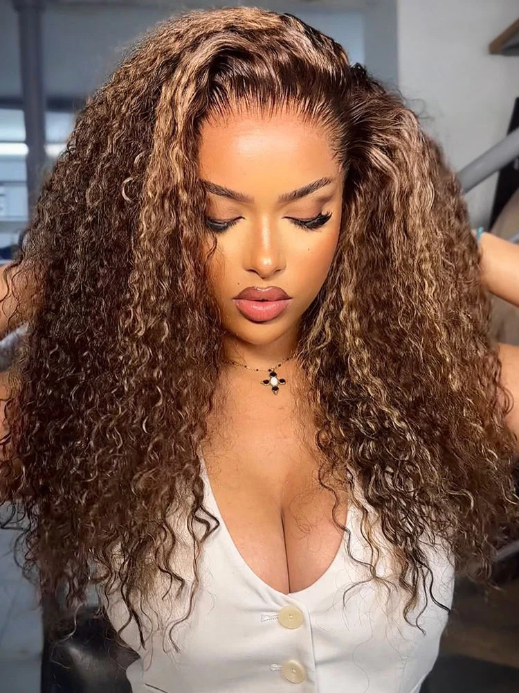 CurlyMe Highlights Ombre Human Hair Wigs Kinky Curly Transparent Lace Wigs Pre plucked - Image 10