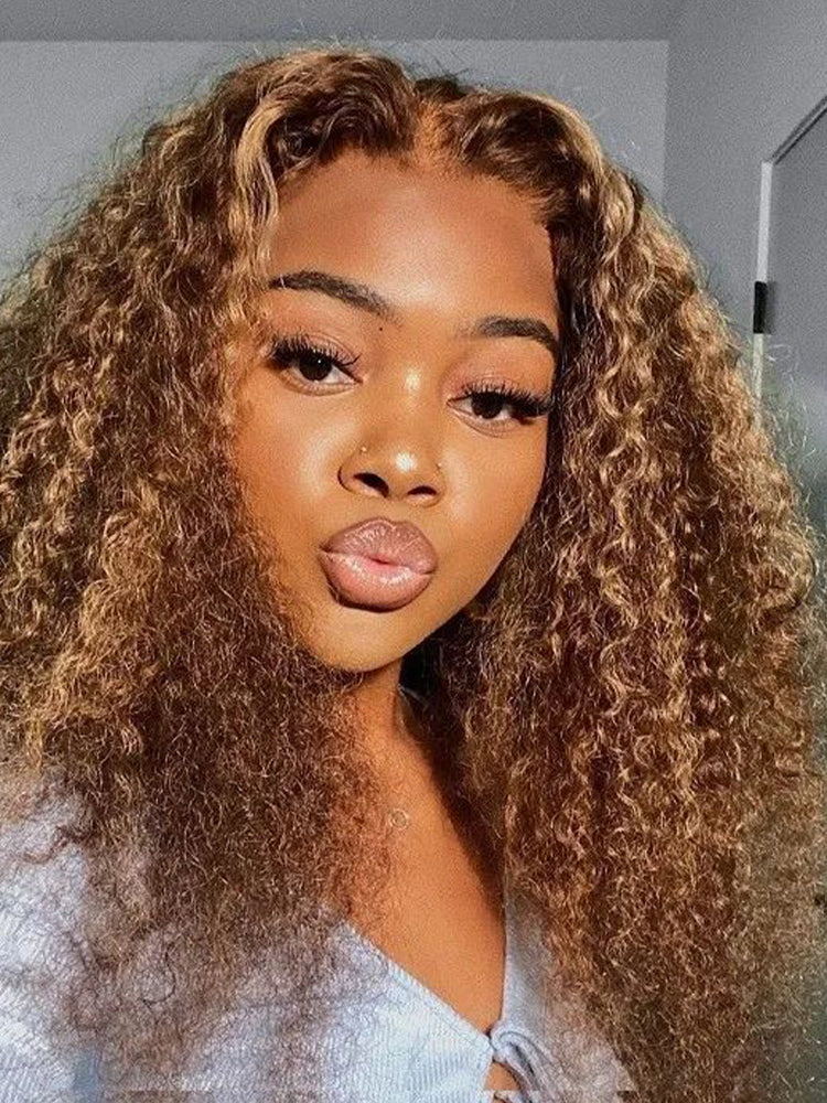 CurlyMe Highlights Ombre Human Hair Wigs Kinky Curly Transparent Lace Wigs Pre plucked - Image 5