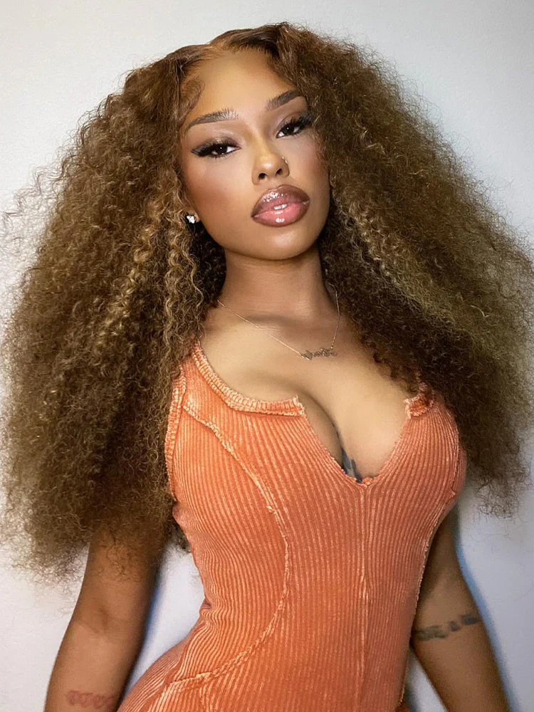 CurlyMe Highlights Ombre Human Hair Wigs Kinky Curly Transparent Lace Wigs Pre plucked - Image 6