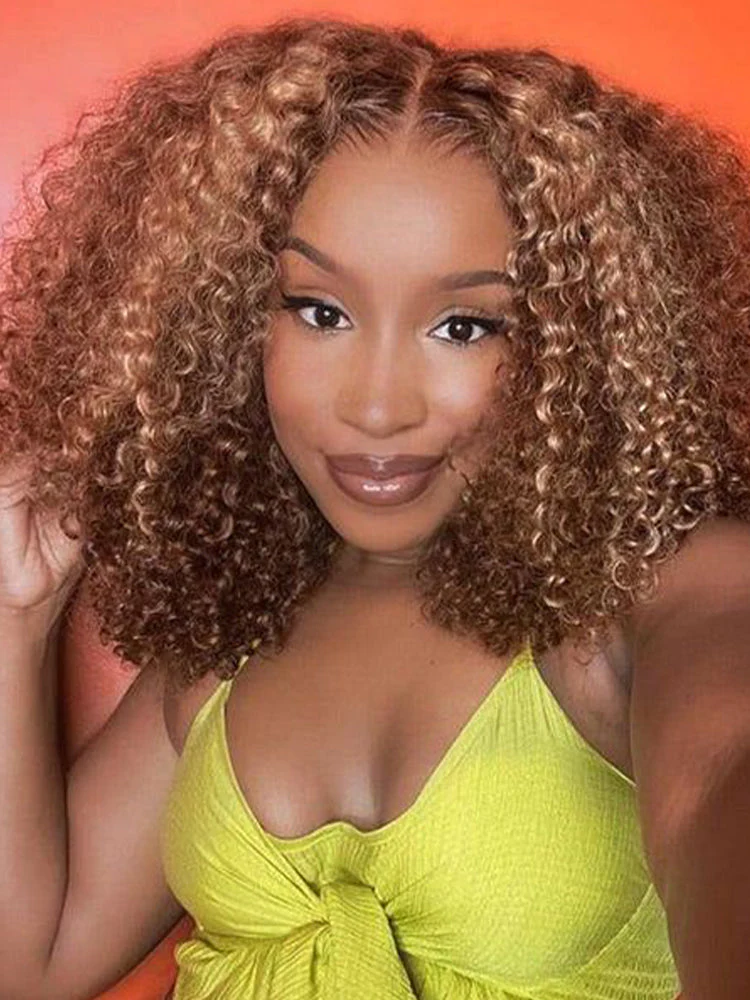 CurlyMe Highlights Ombre Human Hair Wigs Kinky Curly Transparent Lace Wigs Pre plucked - Image 7